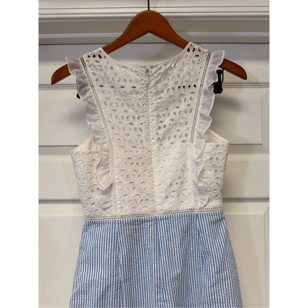 Lilly Pulitzer Maya Shift Dress in Coastal Blue Seersucker & White Eyelet Sz 0 N - Picture 8 of 11